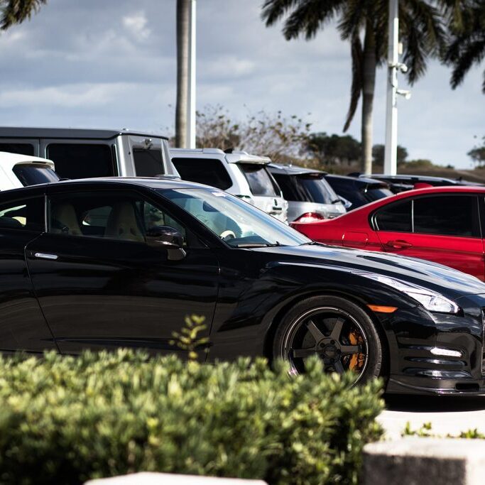 parked vehicles, sedans and SUVs